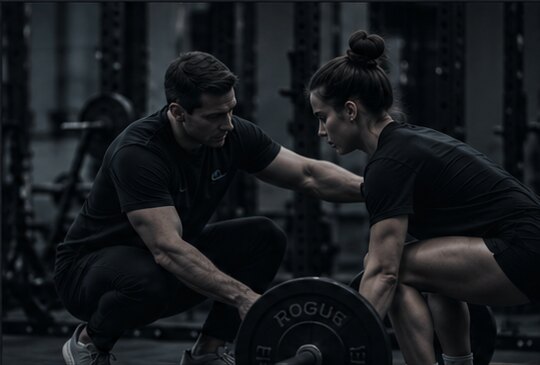 Coach guiding an athlete in person
